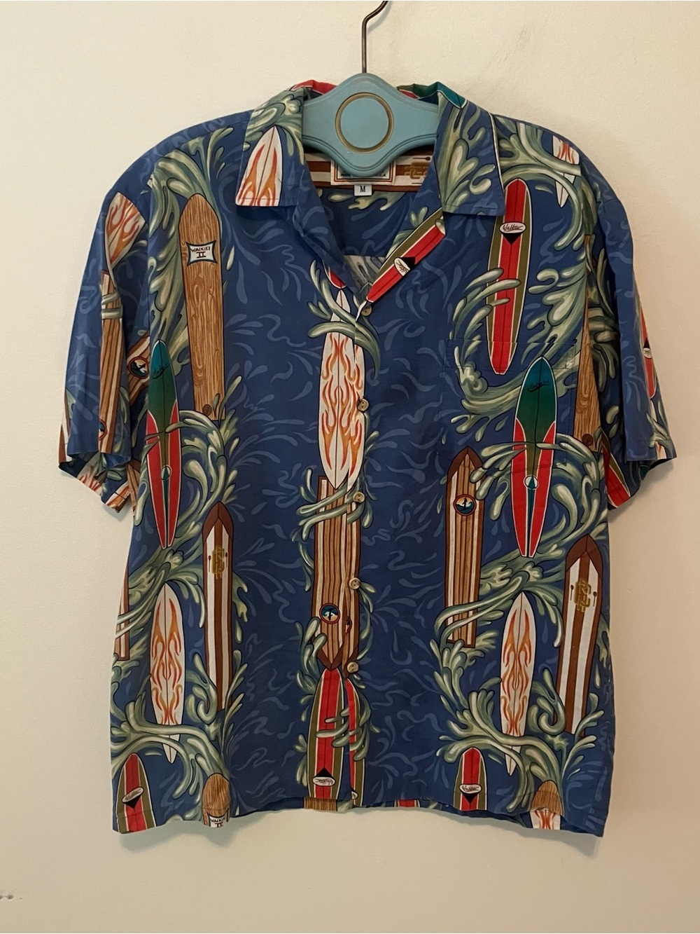 VTG Kalaheo Hawaiian Shirt Mens M Surfboard Aloha Vacation Resort Blue